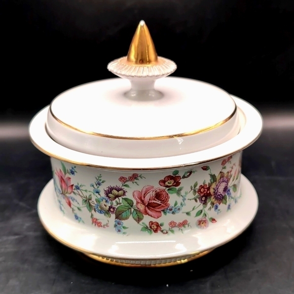 Florentine Other - Florentine Italy Porcelain Lidded Jar Urn Bowl Cannister - Floral w/ Gold Trim